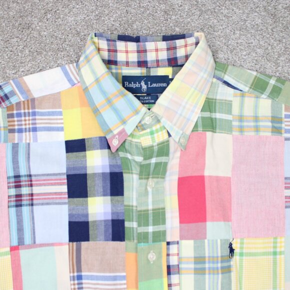 Ralph Lauren Shirt Mens Large Blake Patchwork Madras Short Sleeve Cotton Button - Picture 6 of 13